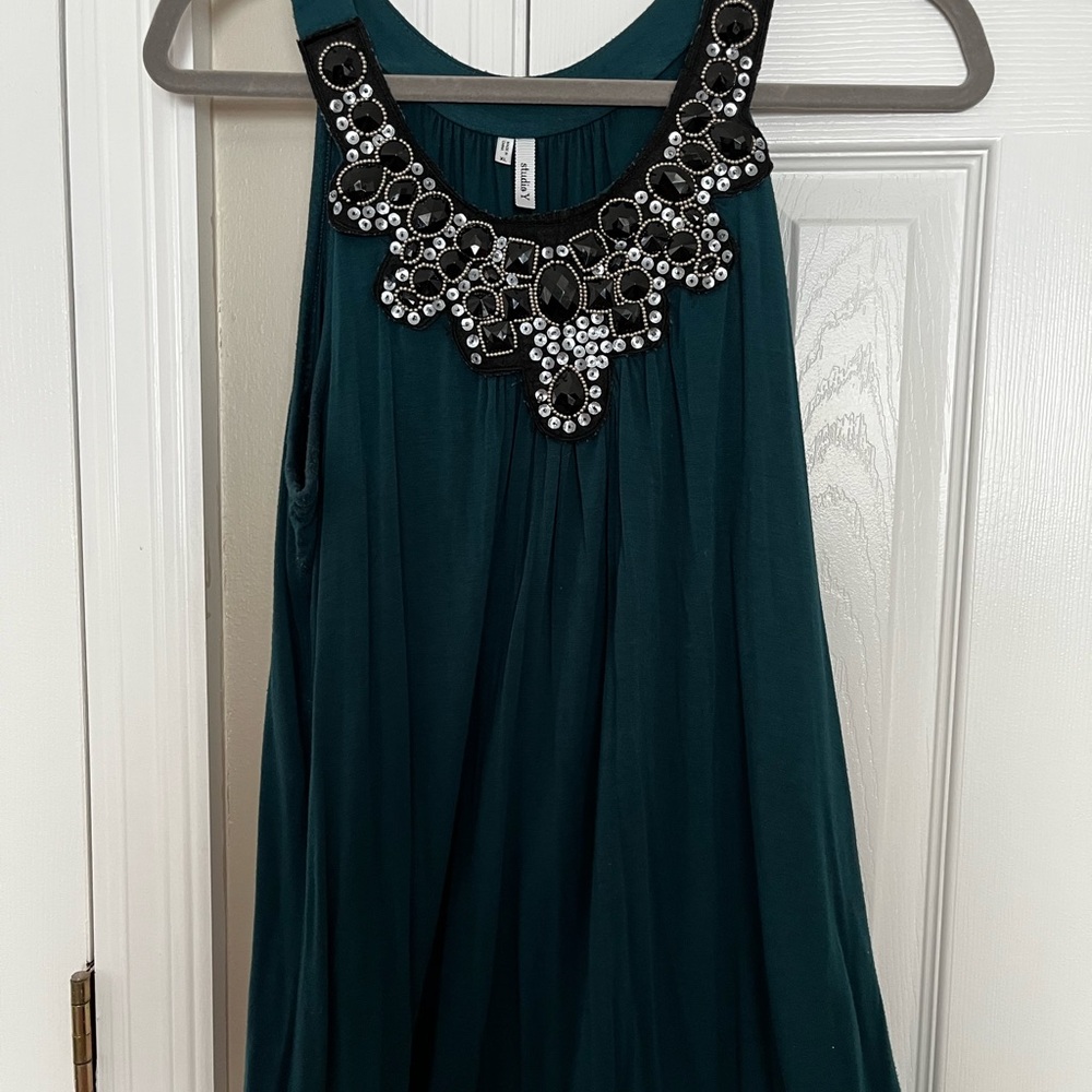Studio Y Teal Dress with Black and Silver Embellishments